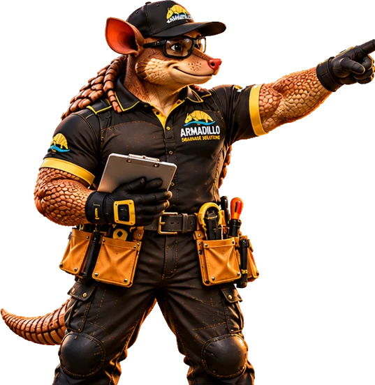 Armadillo crew member beside the inspection form